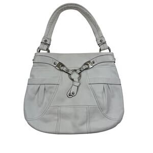 B. Makowsky Y2K Vibes White Soft Pebbled Leather Shoulder Bag Silver Hardware